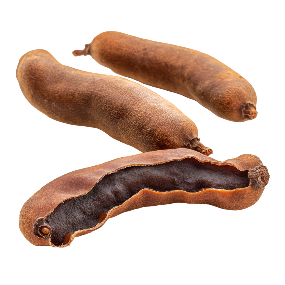 Tamarind pods isolated on a transparent background showcasing their natural brown color and unique shape, tamarind isolated on transparent background png