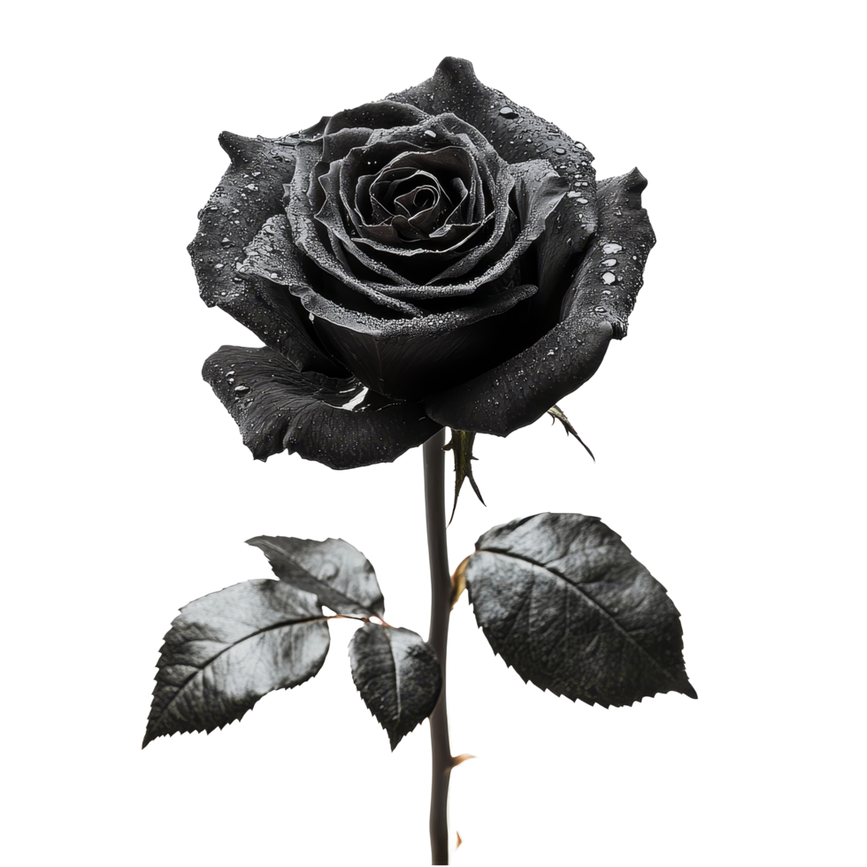 A striking black rose stands elegantly against a pristine transparent background, enhancing its beauty, black rose transparent background png