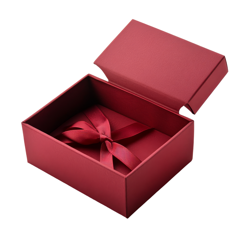 Red open gift box with ribbon isolated on a clean transparent background, perfect for special occasions and celebrations, Red open gift box with ribbon isolated on transparent background png