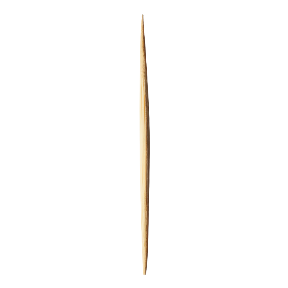 A single wooden toothpick isolated on a clean transparent background showcasing its slender form and pointed edge, toothpick isolated on transparent background png