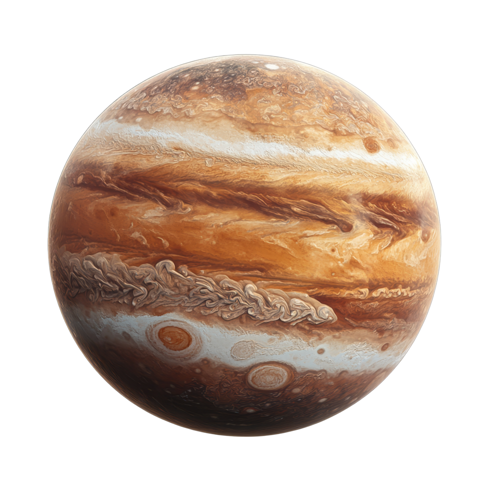 Jupiter planet depicted with intricate cloud patterns and bands on a pristine transparent background, jupiter planet isolated on transparent background png