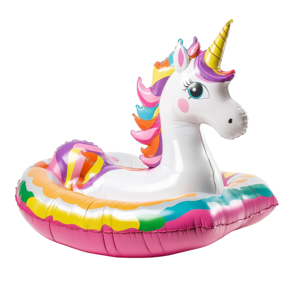 Colorful unicorn inflatable pool float perfect for summer fun in pools or at the beach, Unicorn Inflatable Pool Float On transparent background png