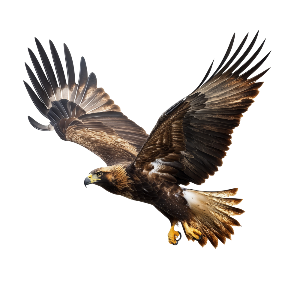 Golden eagle hunting with outstretched wings against a stark transparent background in a dynamic display of power, hunting golden eagle, aquila chrysaetos, isolated on transparent background png