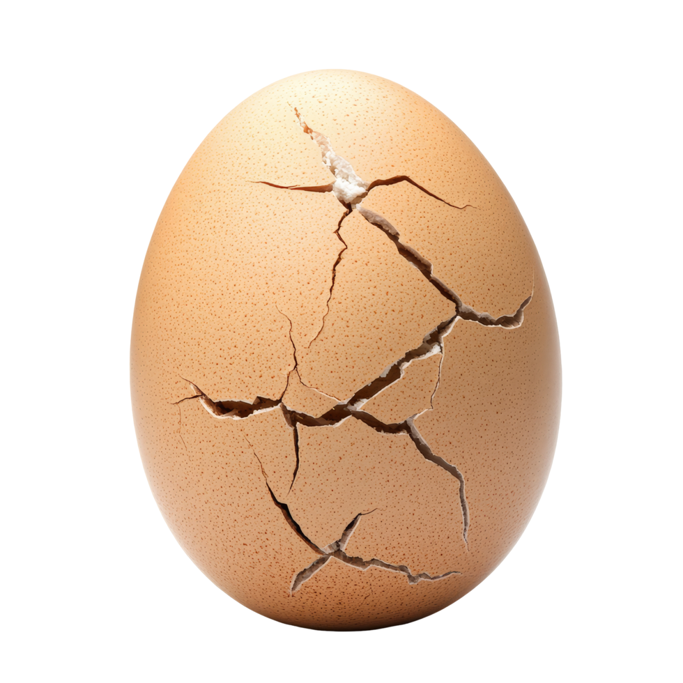 A cracked egg isolated against a transparent background showcasing its fragile shell at any time of the day in a minimalistic setting, Cracked egg isolated Stock Photo png