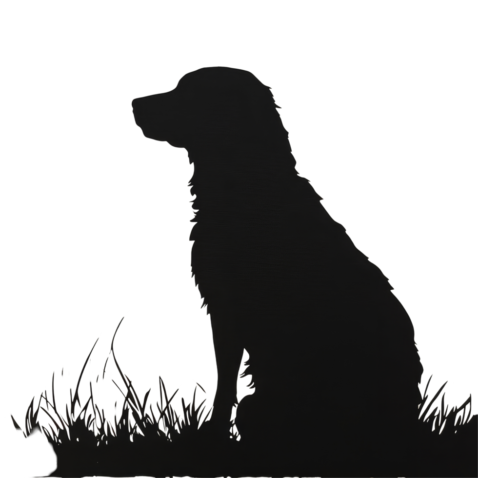 Silhouette of a dog resting in tall grass at sunset against a soft backdrop, dog silhouette png
