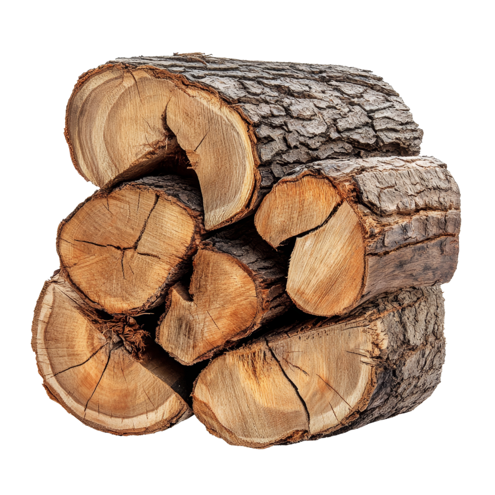 Natural log wood stacked on transparent background highlighting texture and grain characteristics, log wood isolate on transparent backgroundfile png