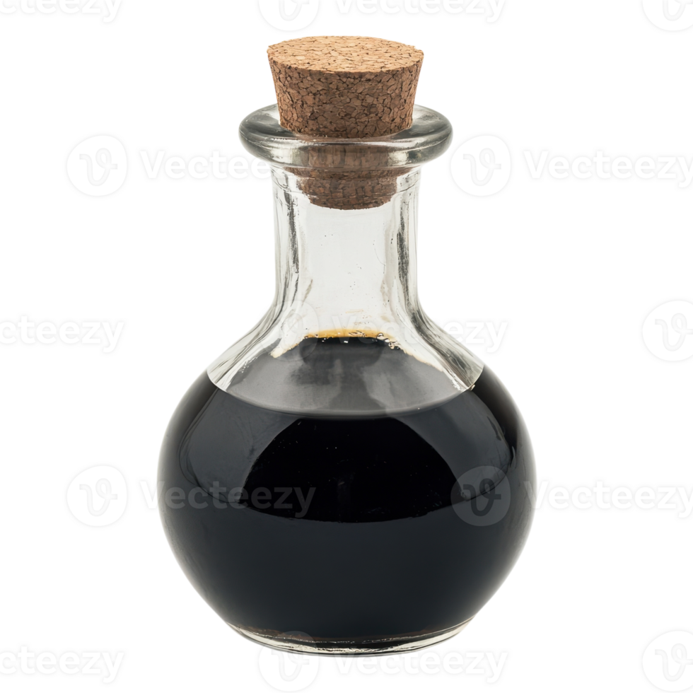 Small Glass Bottle with Cork Stopper on transparent background. png