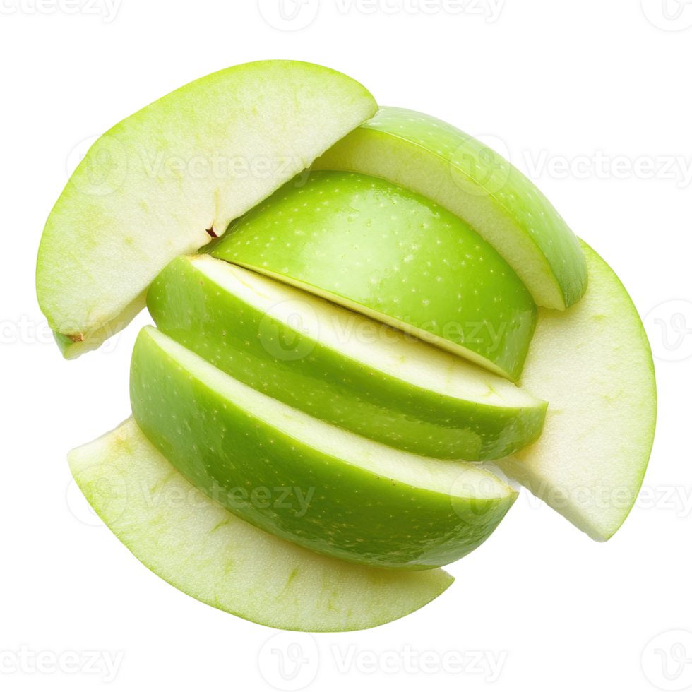 Sliced Green Apple on White on transparent background. png