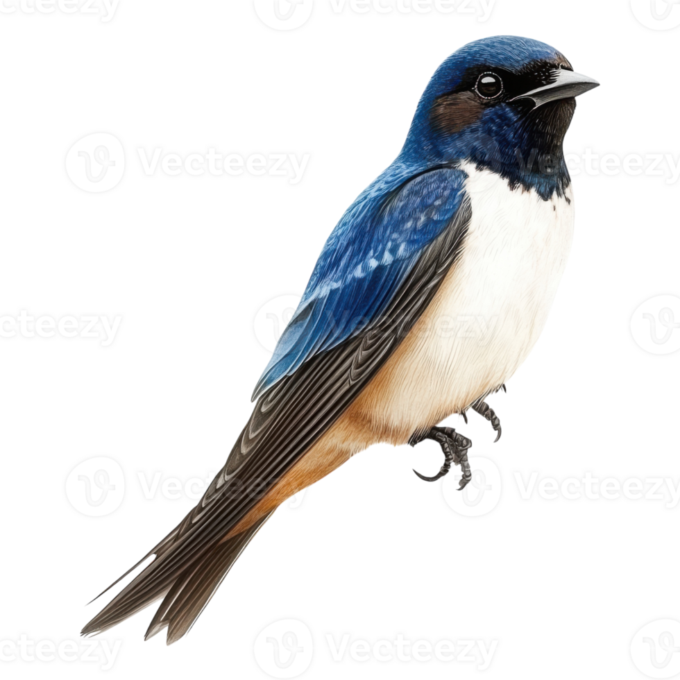 White Swallow Bird on Branch on transparent background. png