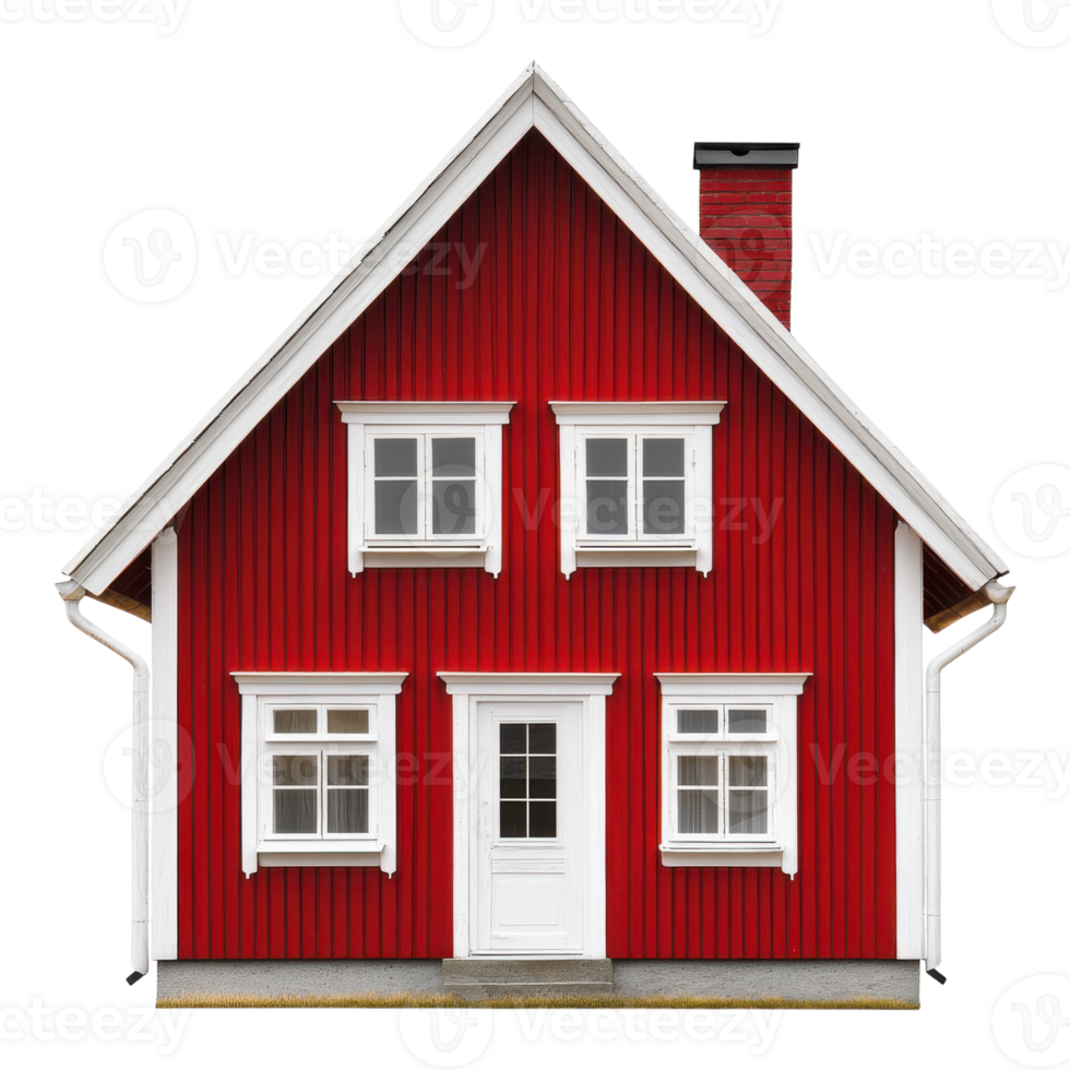 Classic Swedish House Red and White on transparent background. png