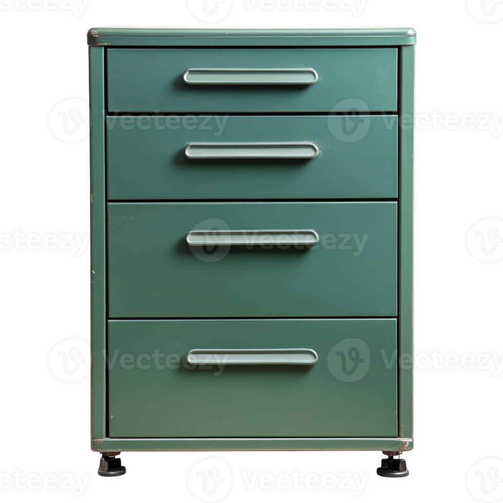 Green Filing Cabinet in Office on transparent background. png
