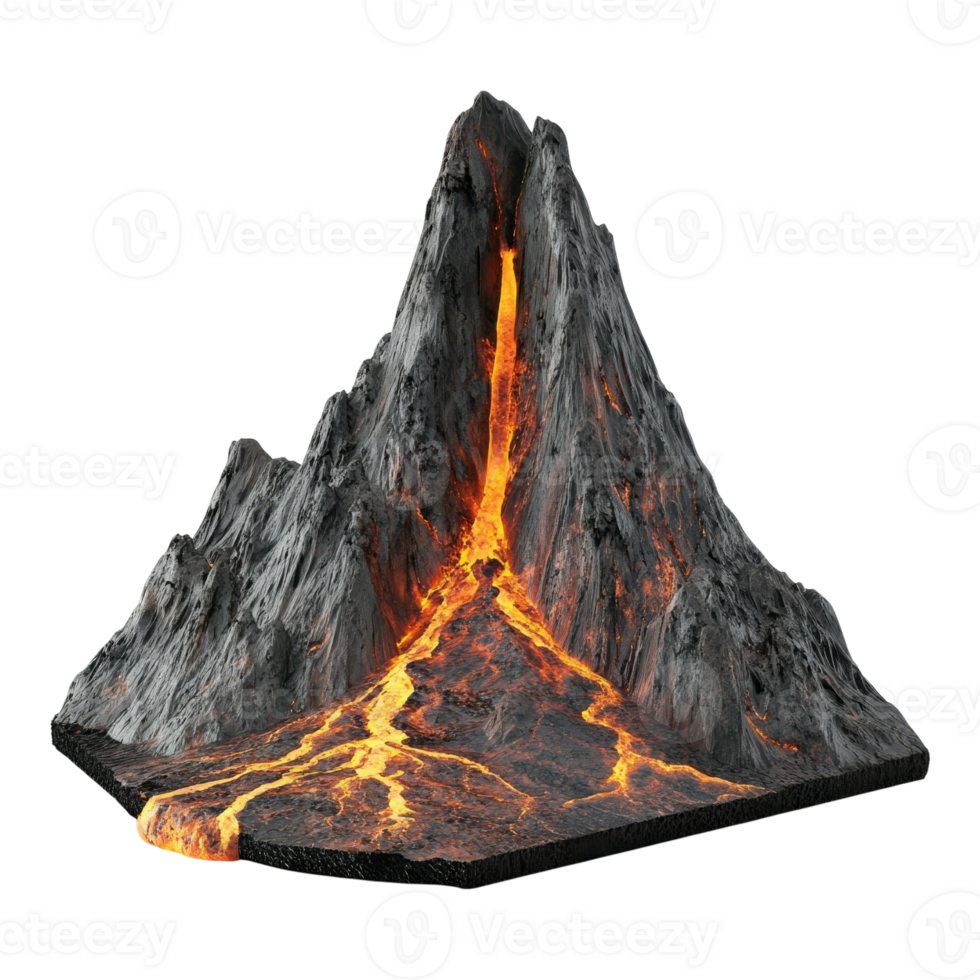 Volcano Eruption Lava Flow on transparent background. png