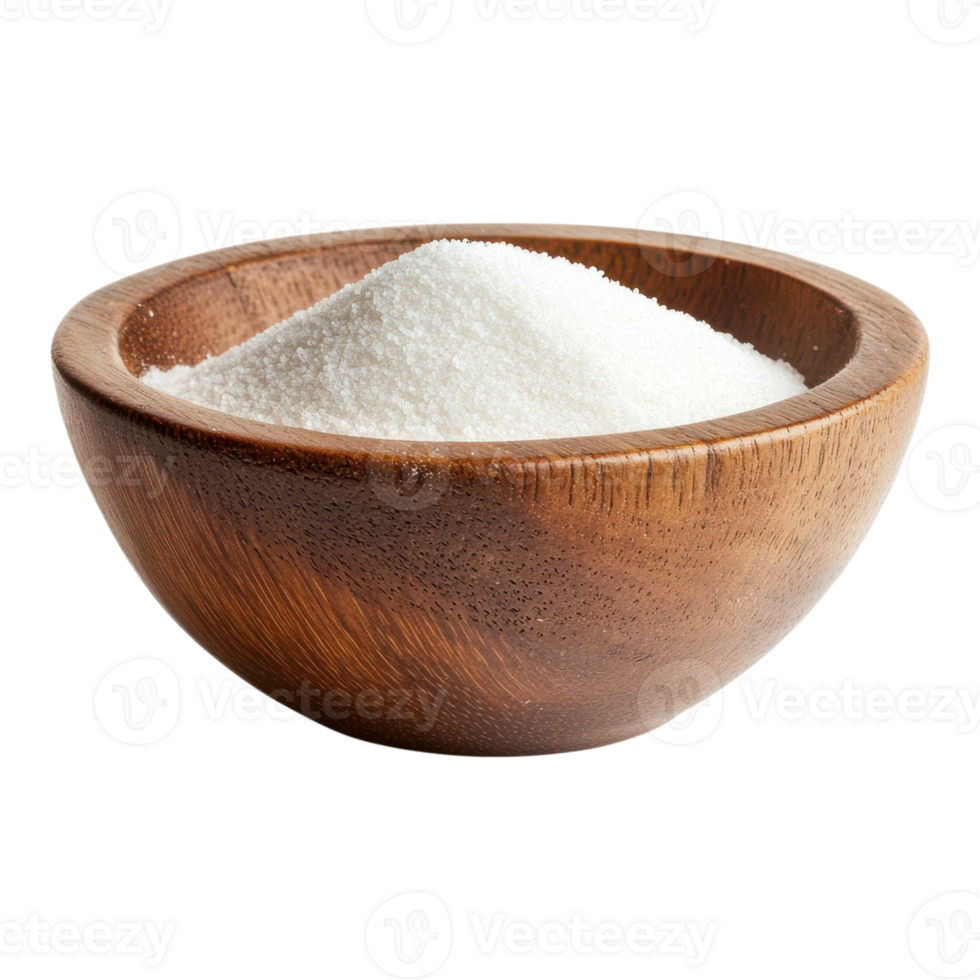 White Powder in Wooden Bowl on transparent background. png