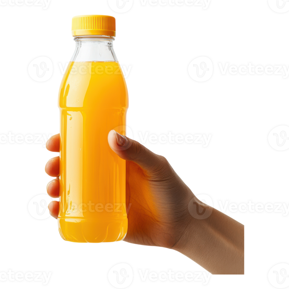 Refreshing Juice Bottle in Hand on transparent background. png