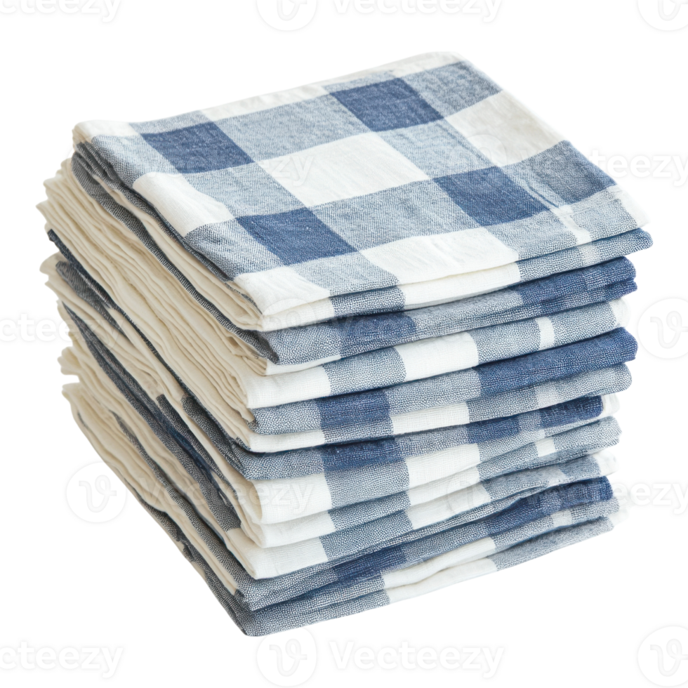 Neat Stack of Checkered Napkins on transparent background. png