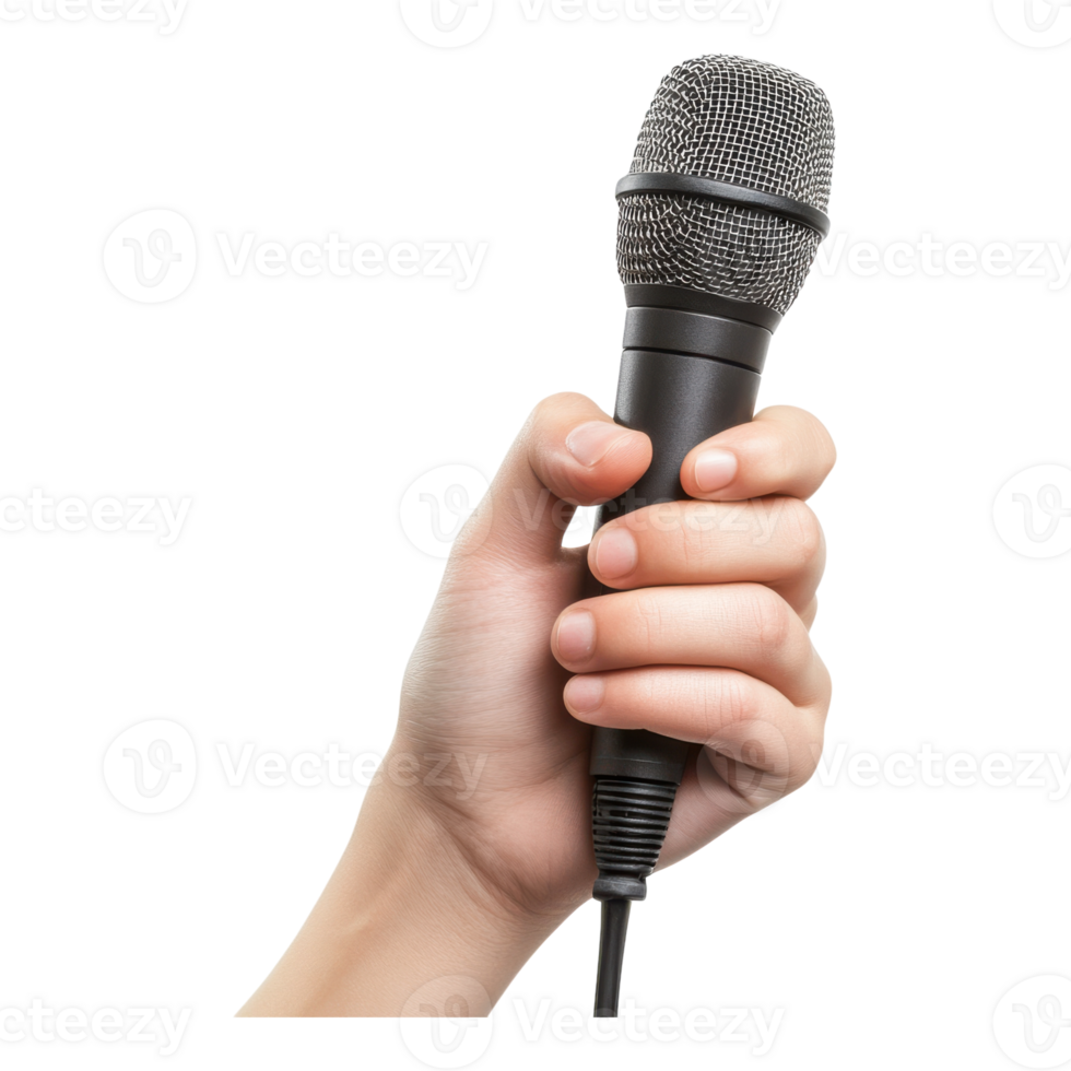 Hand Holding Microphone on White Background on transparent background. png