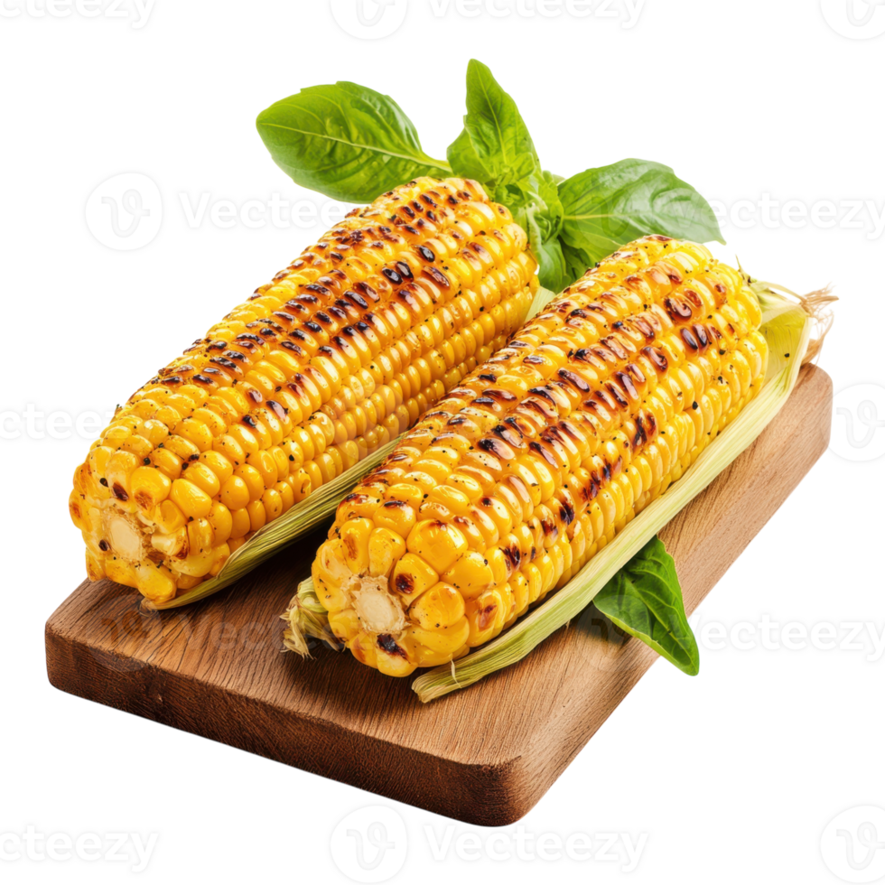 Delicious Grilled Corn on the Cob on transparent background. png