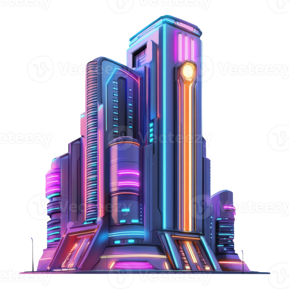 Futuristic Cityscape at Night on transparent background. png