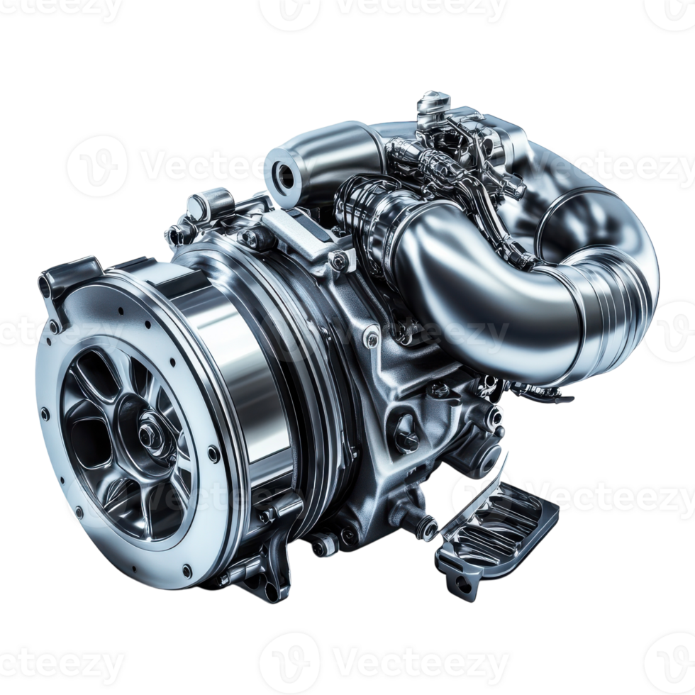 Powerful Car Turbocharger Close-up on transparent background. png
