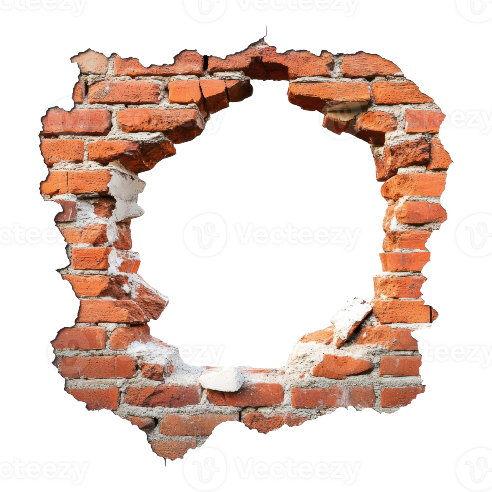 Red Brick Wall Destruction on transparent background. png