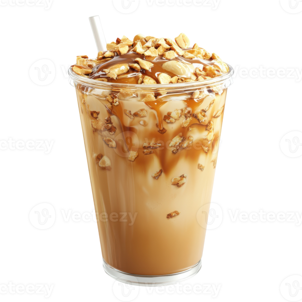 Iced Caramel Nut Coffee on transparent background. png