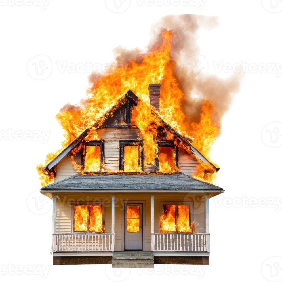 House Fire Disaster Scene on transparent background. png