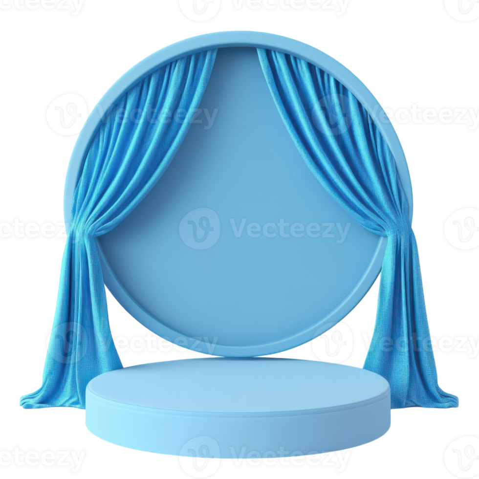 Blue 3D Podium for Product Presentation on transparent background. png