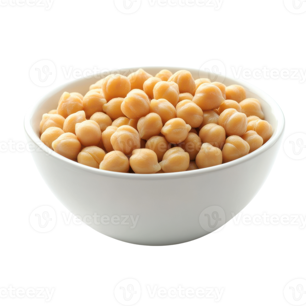 High-Angle View of Chickpeas in Bowl on transparent background. png