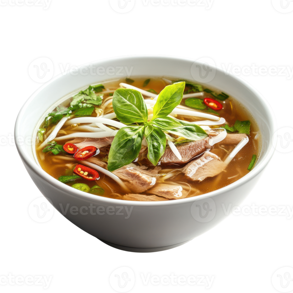 Delicious Steaming Bowl of Pho on transparent background. png