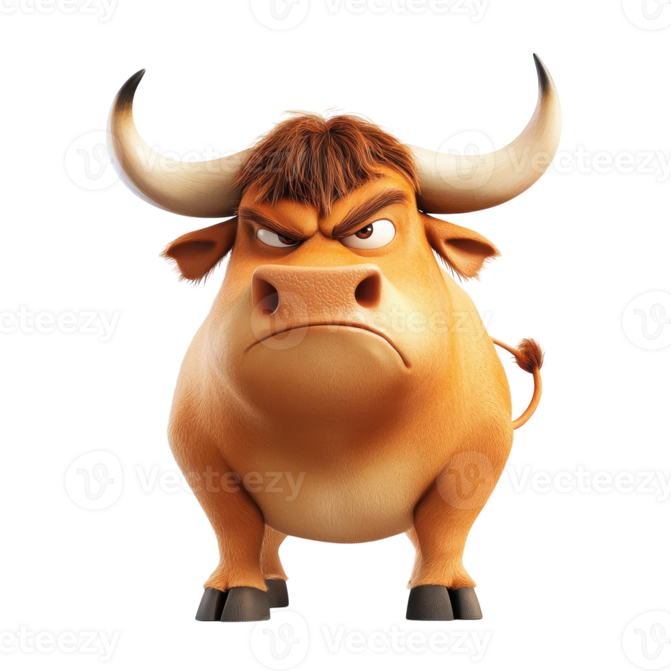 Angry Cartoon Bull Illustration on transparent background. png