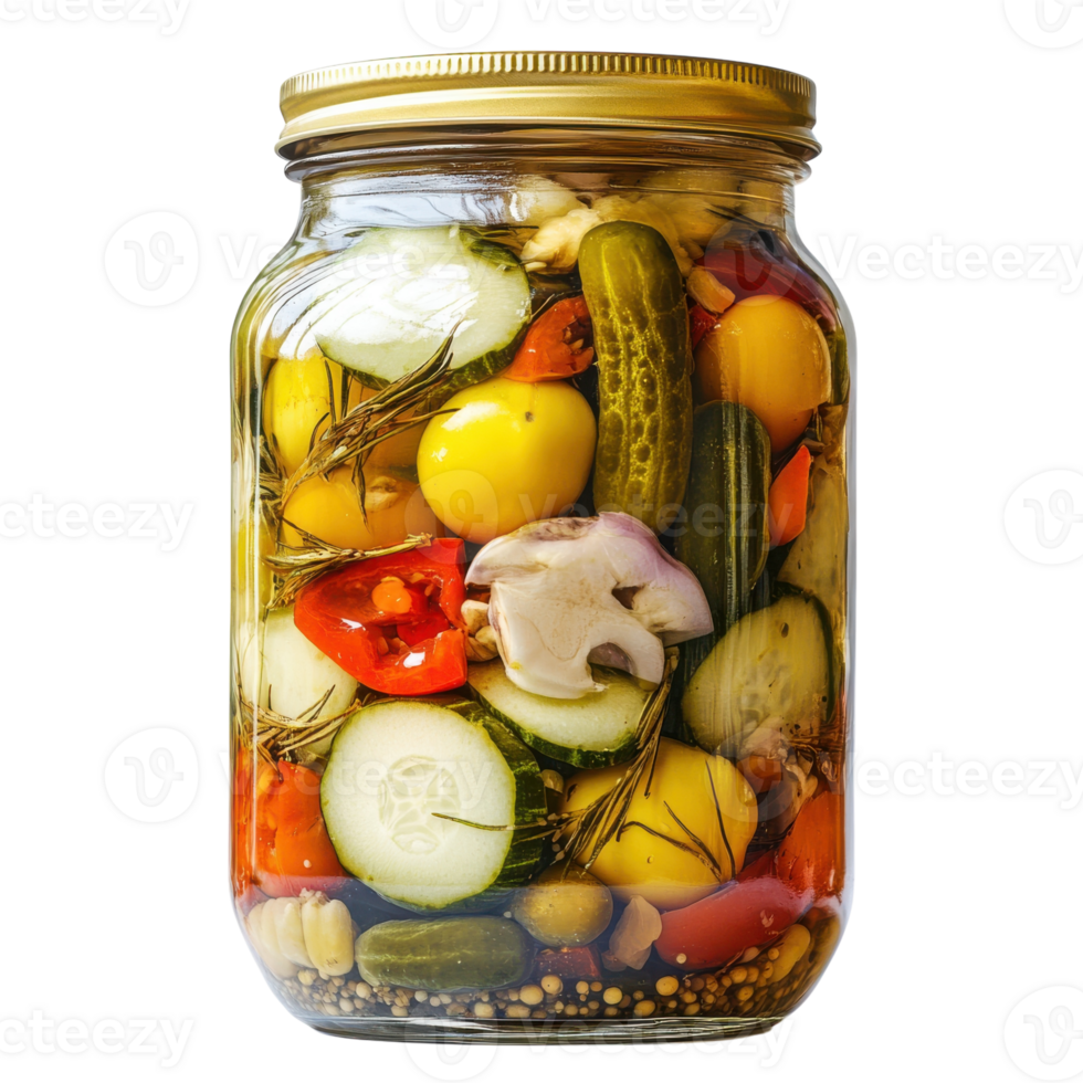 Pickled Vegetables in Jar on transparent background. png