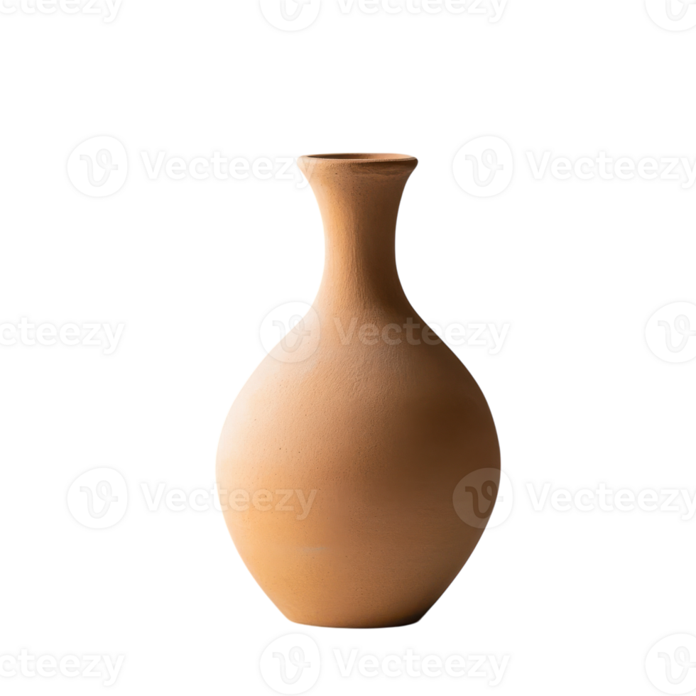 Elegant Handmade Clay Vase on transparent background. png