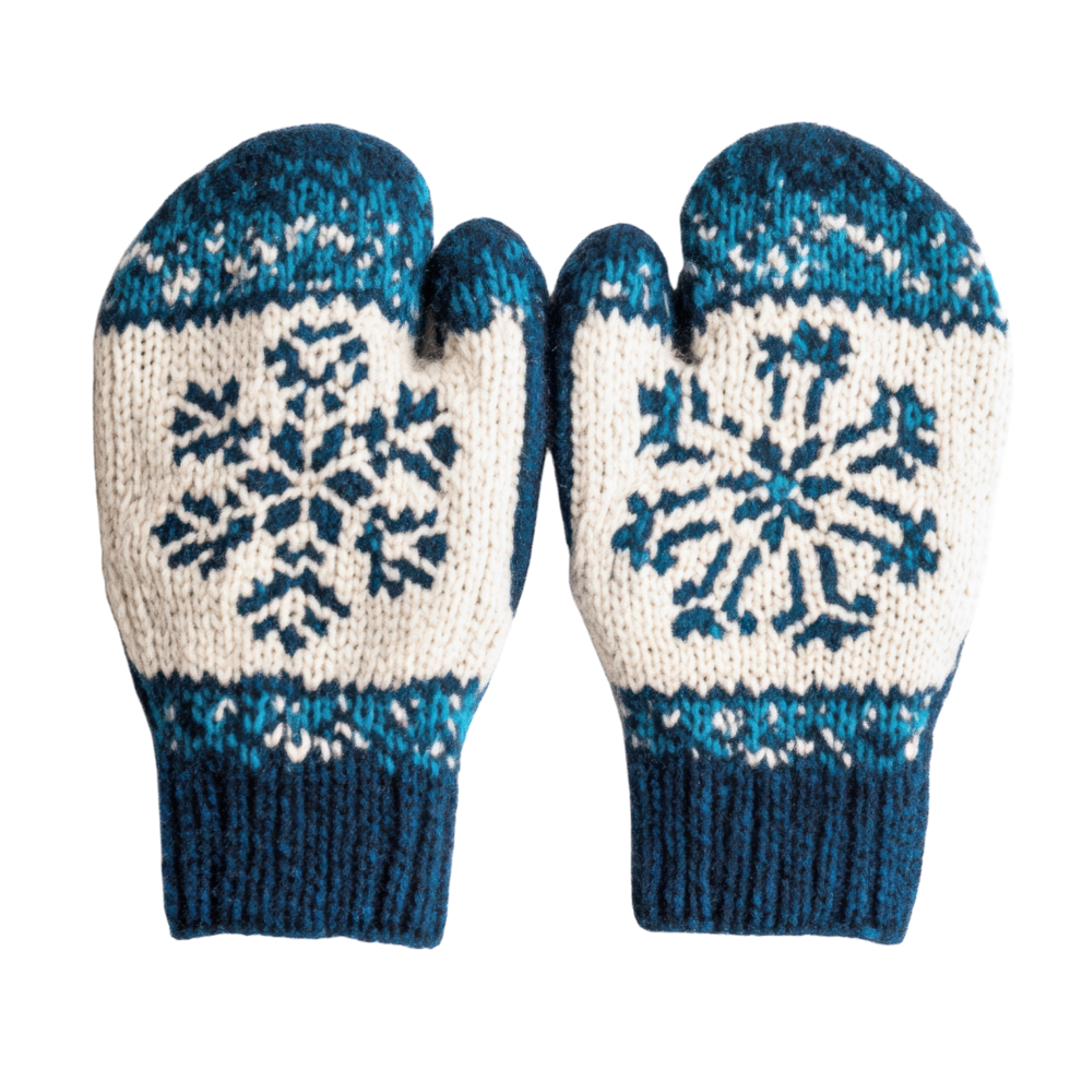 Woolen Mittens with Snowflake Design on transparent background. png