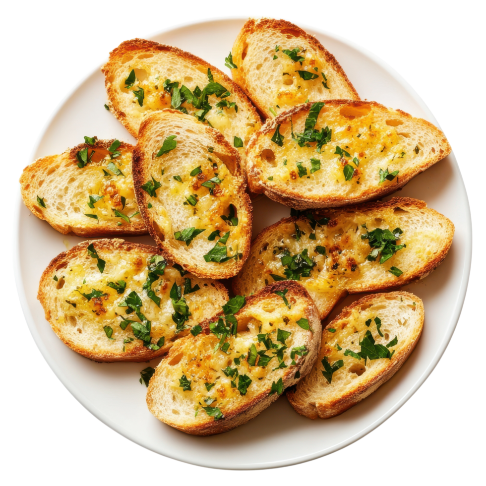 Delicious Garlic Bread Slices on transparent background. png