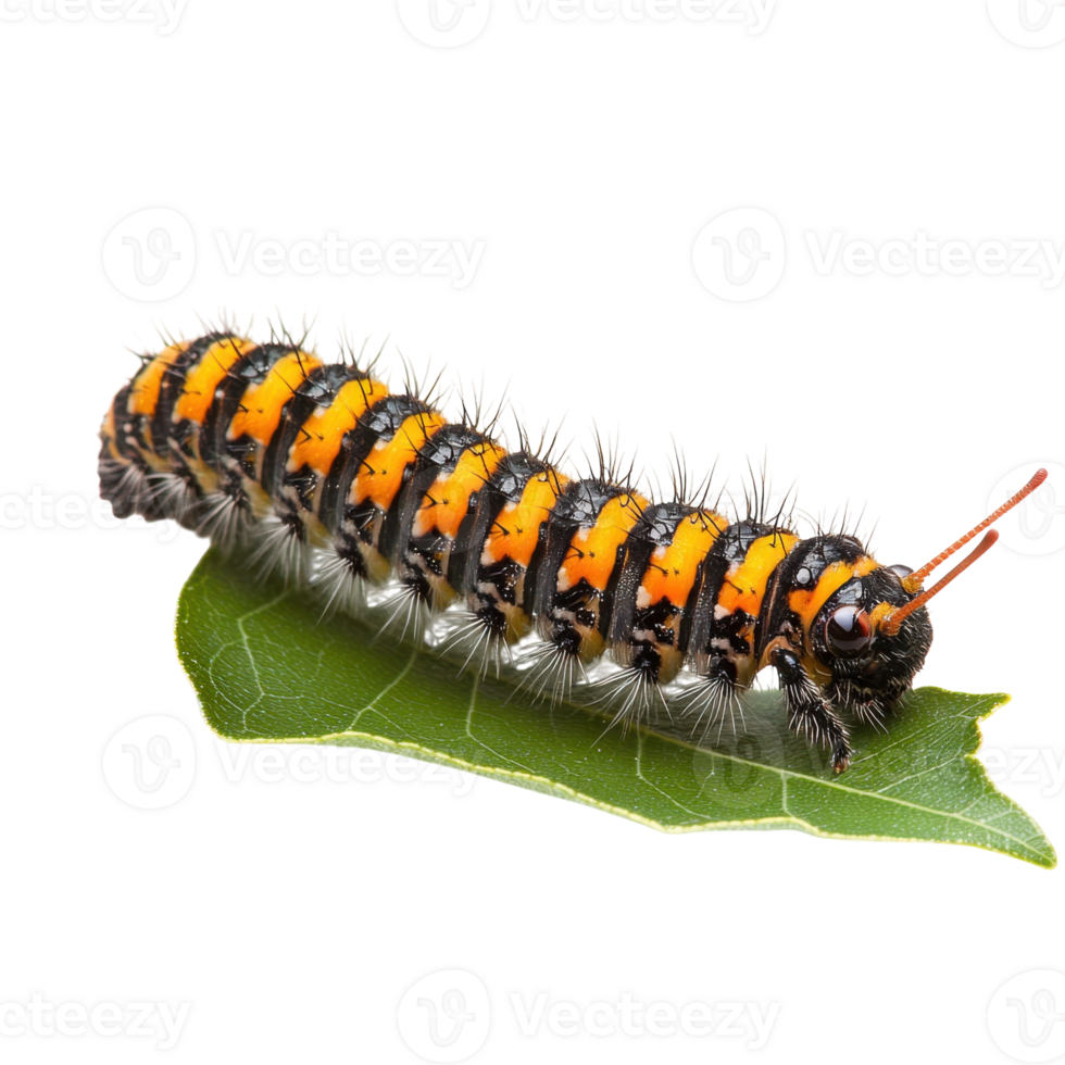 Close-up of a Caterpillar Crawling on transparent background. png