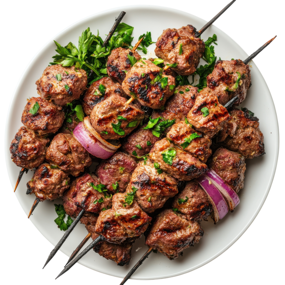 Delicious Grilled Lamb Kebabs on transparent background. png