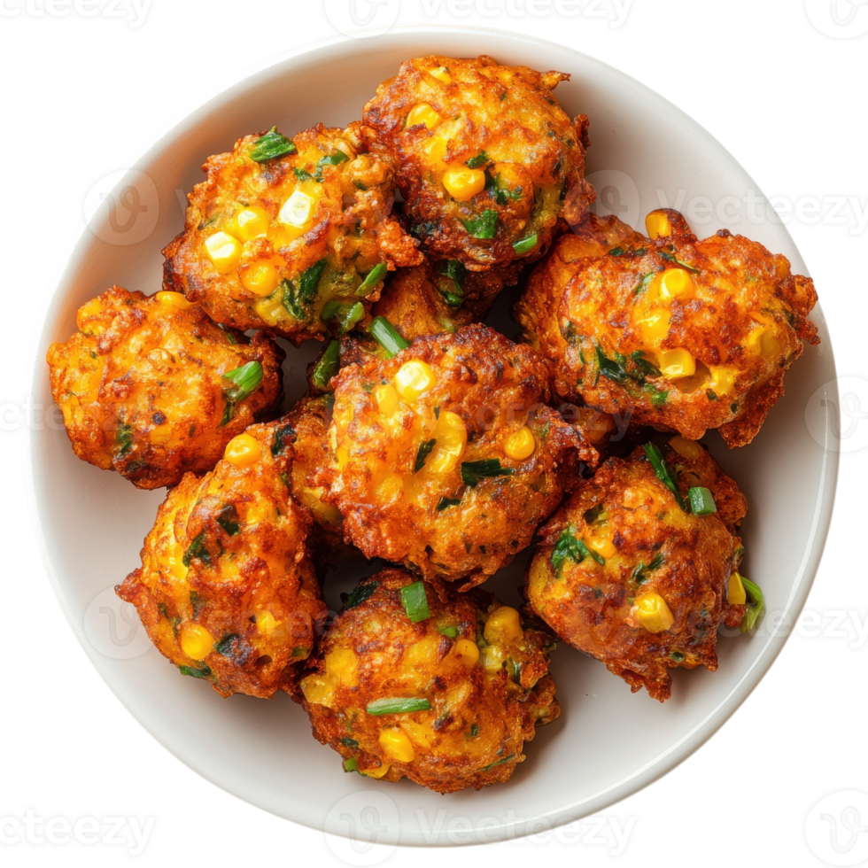Delicious Sweet Corn Fritters on transparent background. png