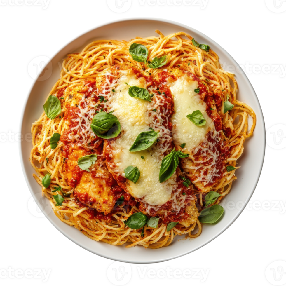 Delicious Chicken Parmesan Plate on transparent background. png