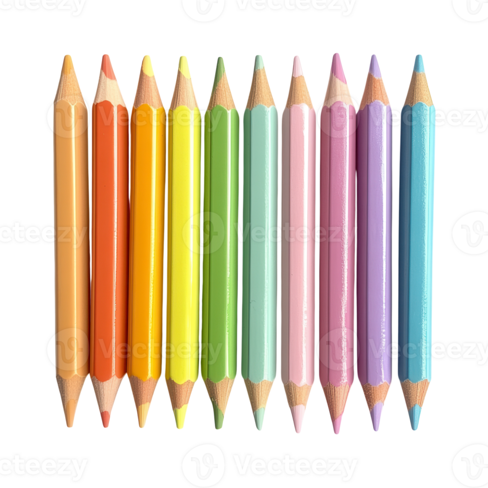Colorful Pencils Arranged Neatly on transparent background. png