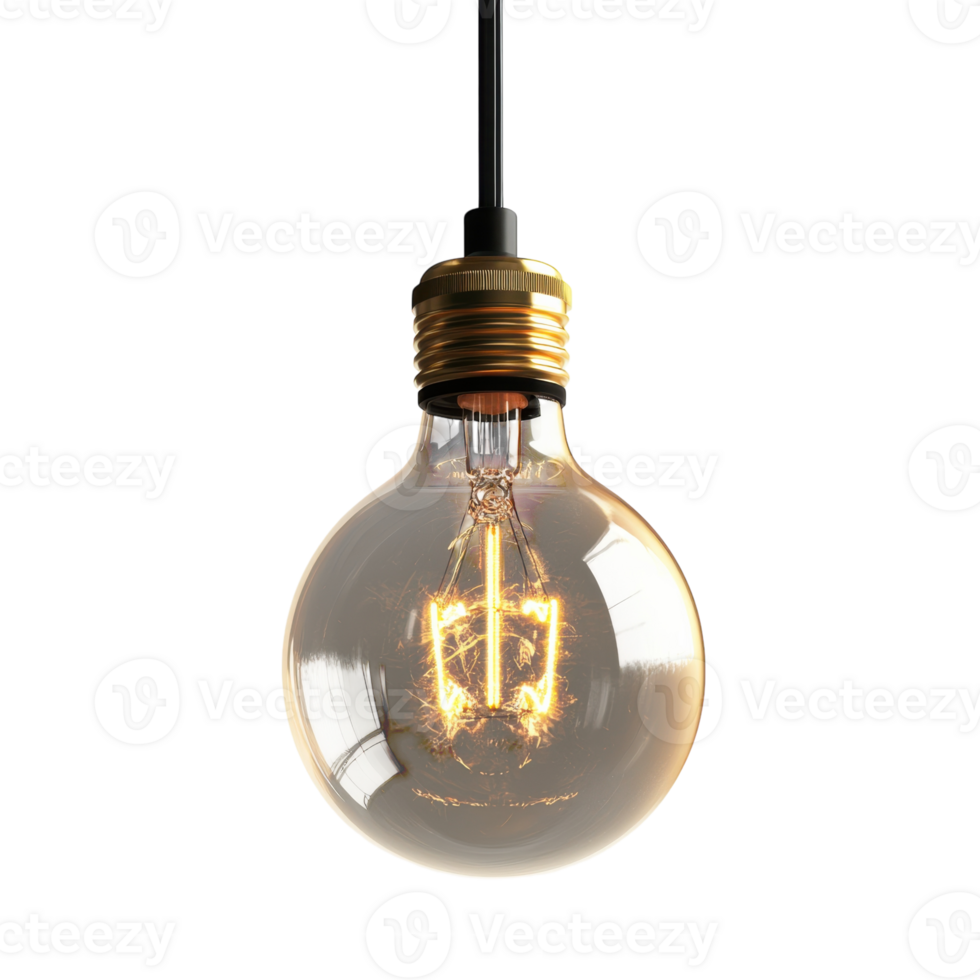 Glowing Lightbulb Filament Close-up on transparent background. png