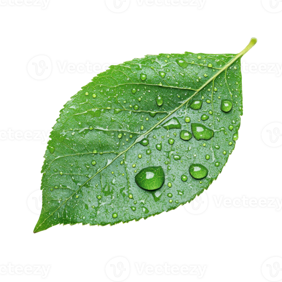 Green Leaf Water Droplets on transparent background. png