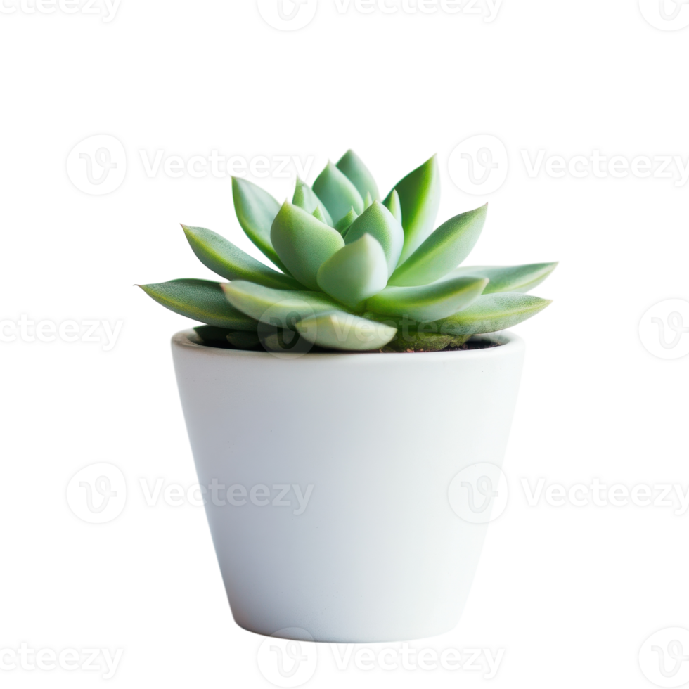 Small Green Succulent in White Pot on transparent background. png
