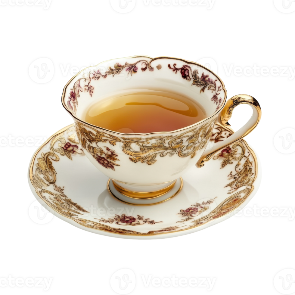 Intricate Teacup and Saucer on transparent background. png