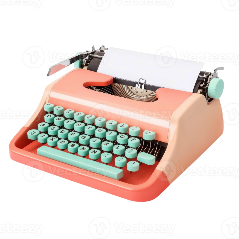 Vintage Typewriter with Blank Paper on transparent background. png