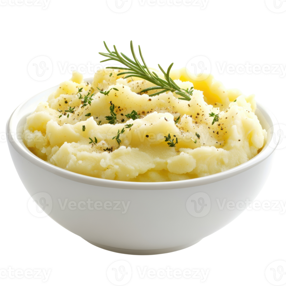 Creamy Mashed Potato in White Bowl on transparent background. png