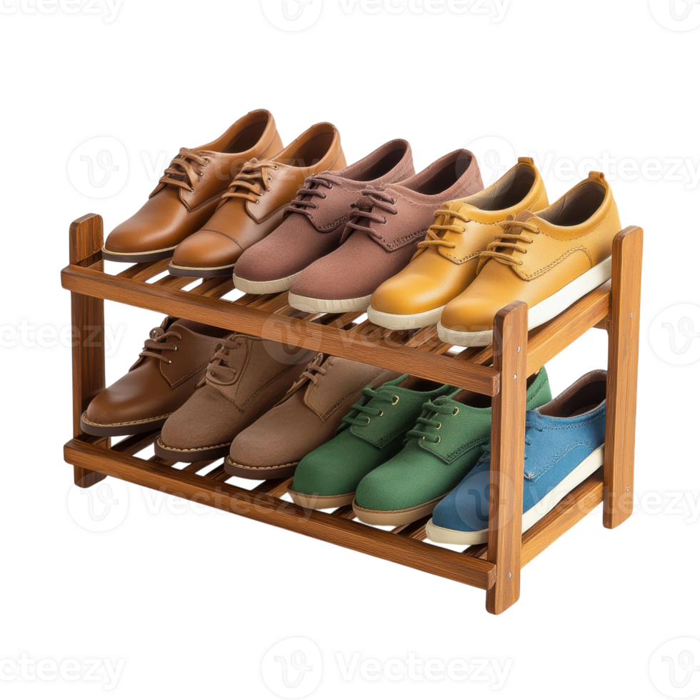 Wooden Shoe Rack on White Background on transparent background. png