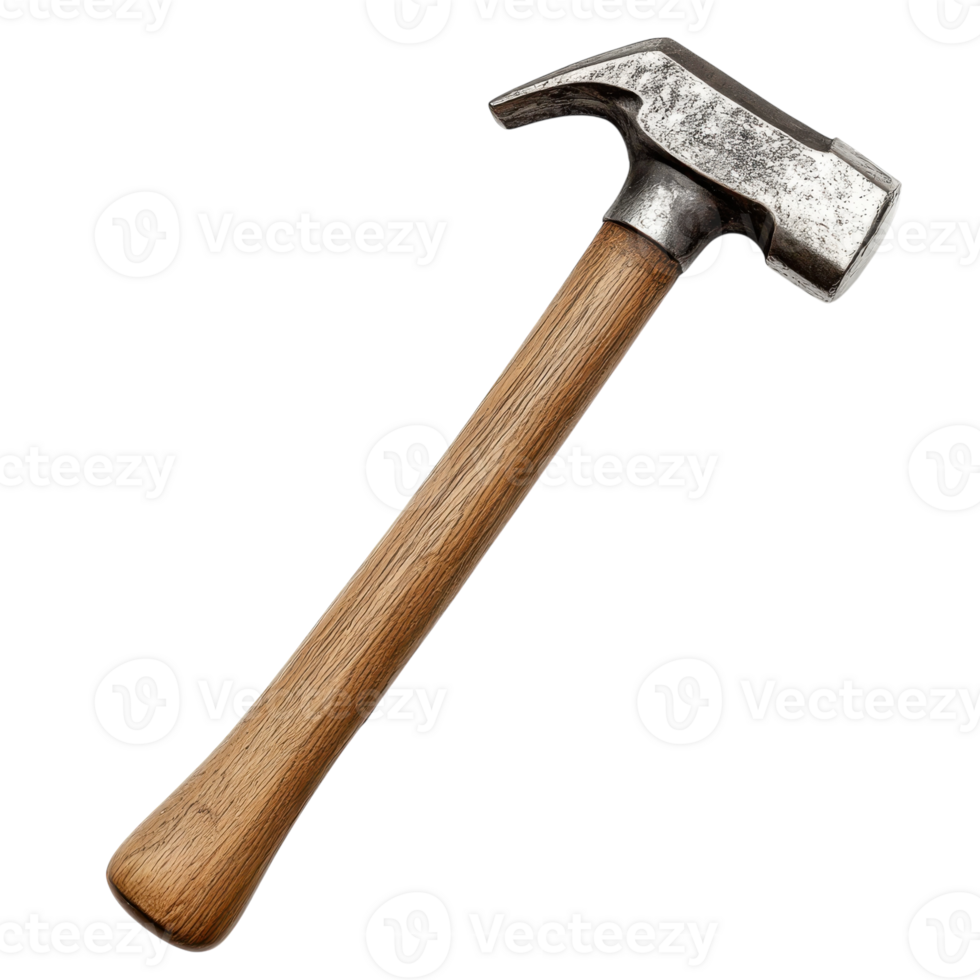 Angled Hammer Tool with Wooden Handle on transparent background. png