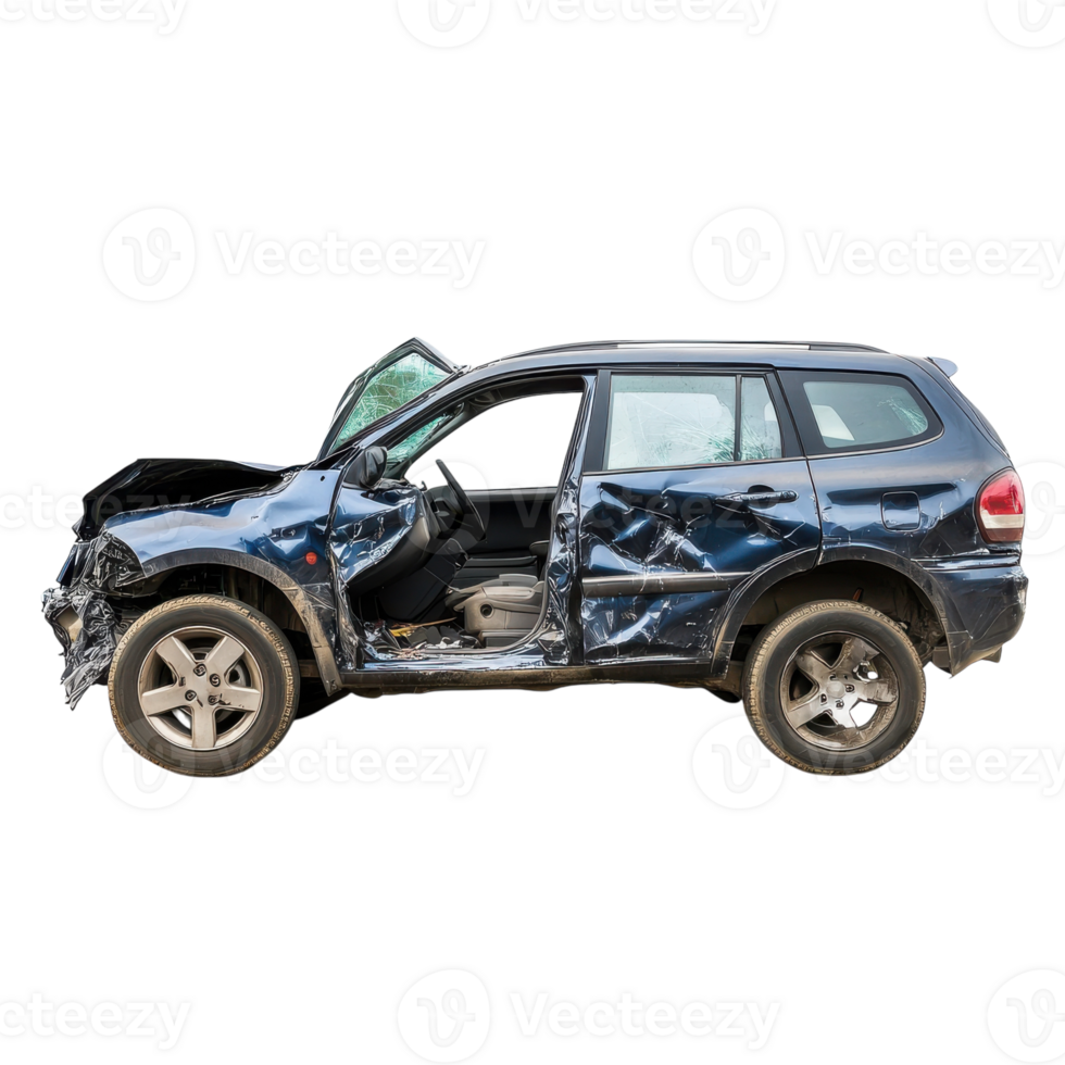 Severe Car Crash Damage on transparent background. png