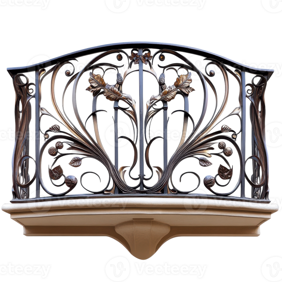 Art Nouveau Balcony Railing Design on transparent background. png
