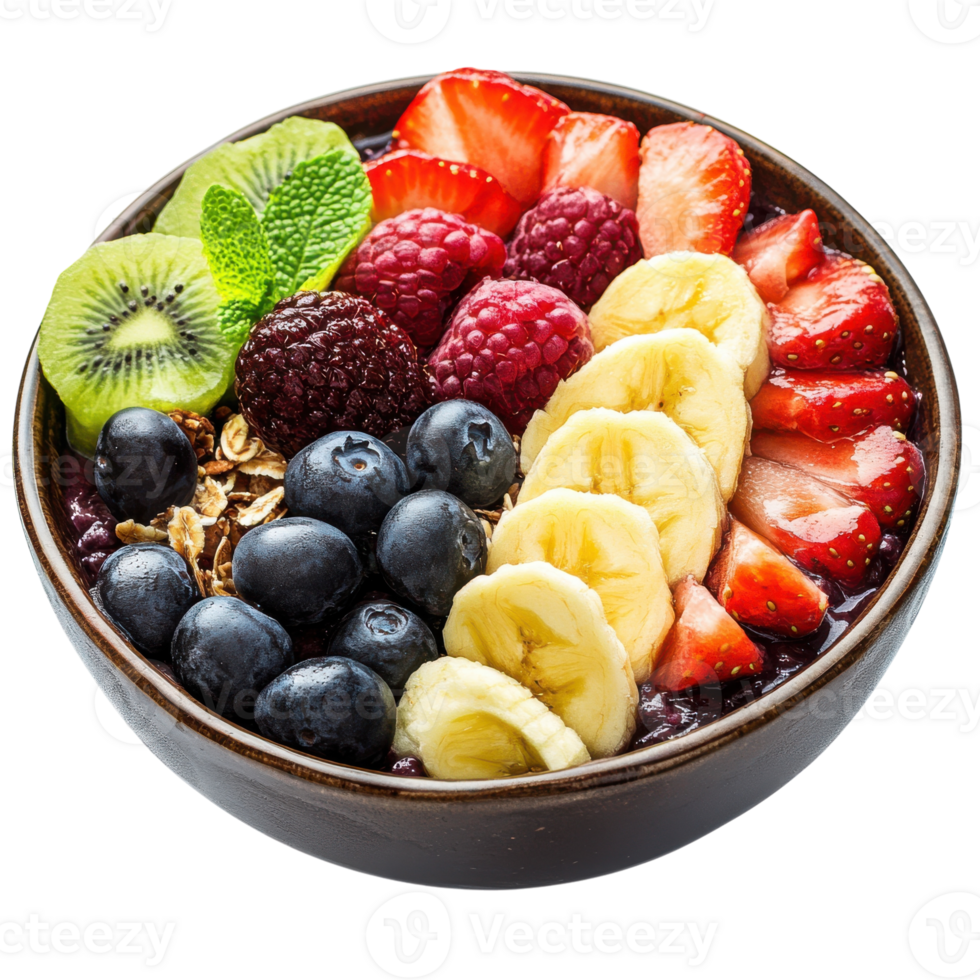 Delicious Acai Bowls with Fruits on transparent background. png